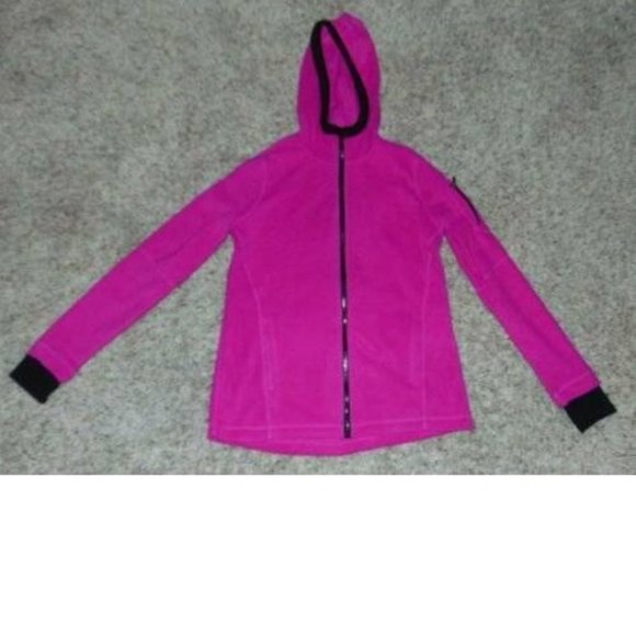 Womens Fleece Jacket Pink Small Hooded Thumb Holes Zip Front Pockets Tek Gear - Picture 1 of 4
